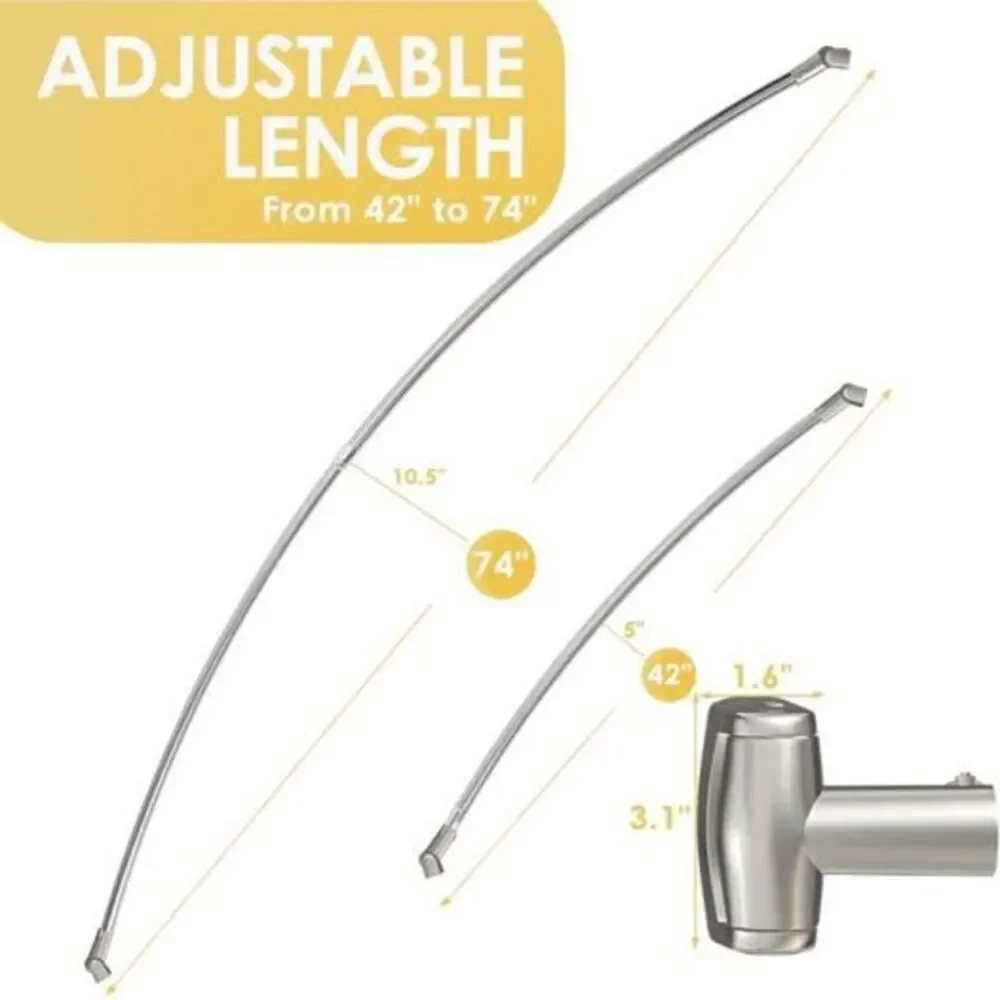 Curved Shower Curtain Rod, 42-74 inches Extra Wide Curved Shower Curtain Rod Adj